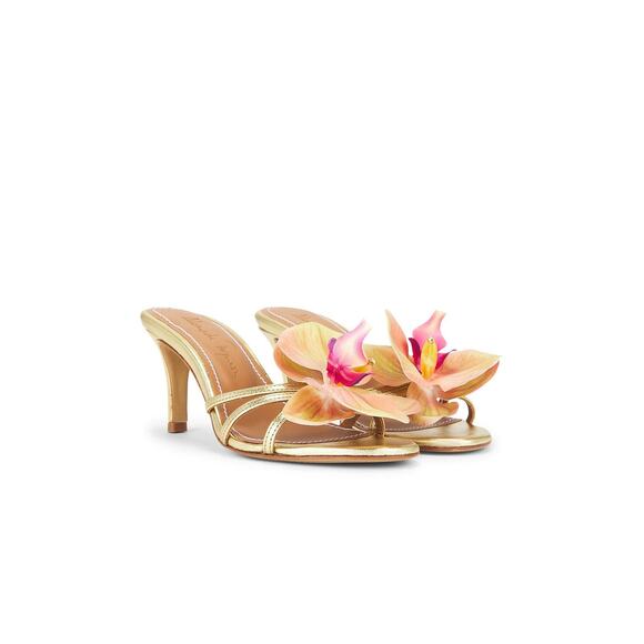 Alameda Turquesa Cecily Heel Mule - 37 Us 6 Gold - Picture 1 of 5